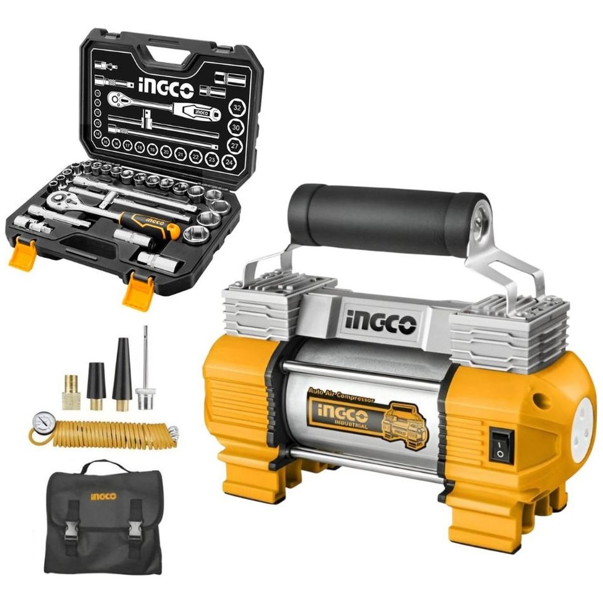 INGCO TOOLS - Compresor de aire 12V + Set De Dados 25Pz HKTS12251 INGCO