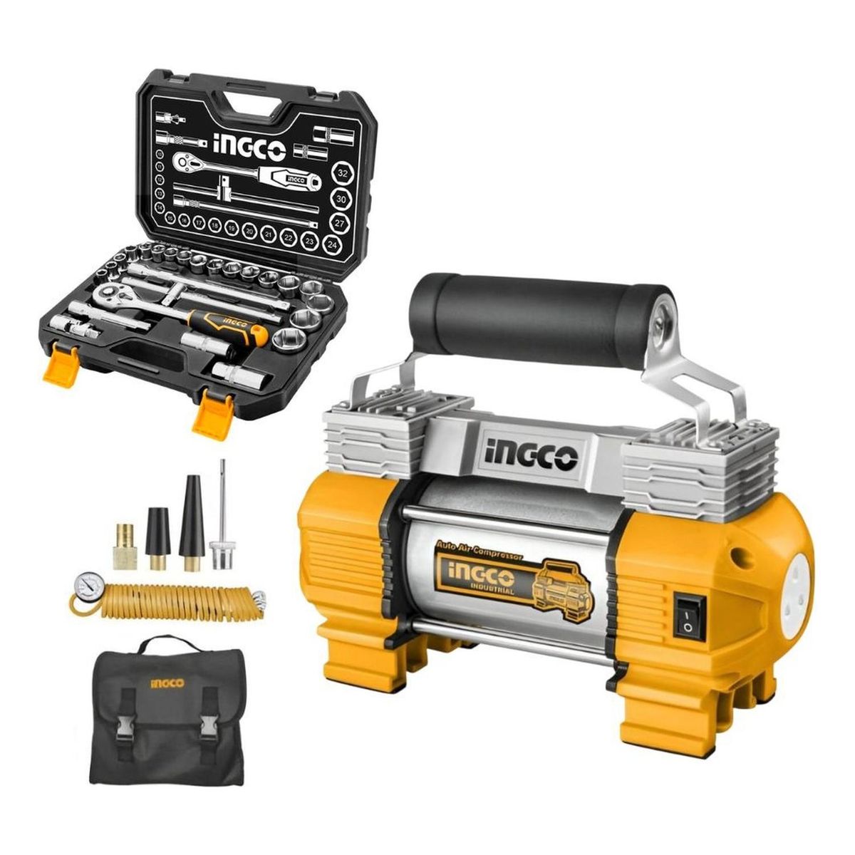 INGCO TOOLS - Compresor de aire 12V + Set De Dados 25Pz HKTS12251 INGCO