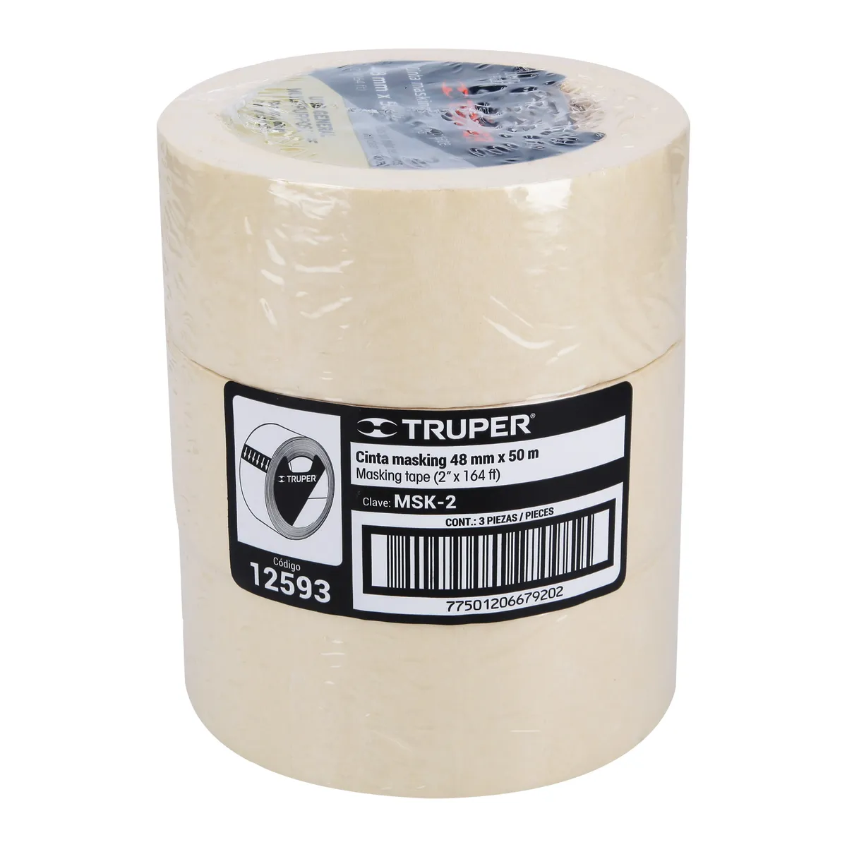 TRUPER - CINTA MASKING TAPE BLANCA DE 2" X 50 M PACK X 3UN, TRUPER 12593