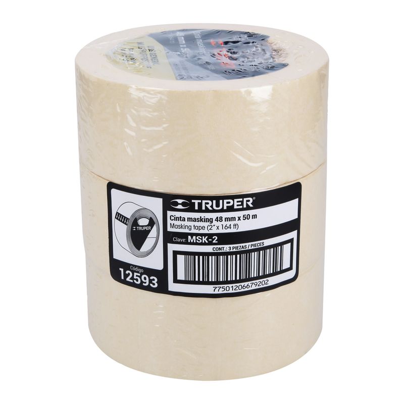 TRUPER - CINTA MASKING TAPE BLANCA DE 2" X 50 M PACK X 3UN, TRUPER 12593