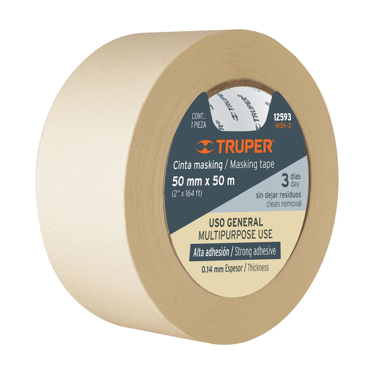 TRUPER - CINTA MASKING TAPE BLANCA DE 2" X 50 M PACK X 3UN, TRUPER 12593