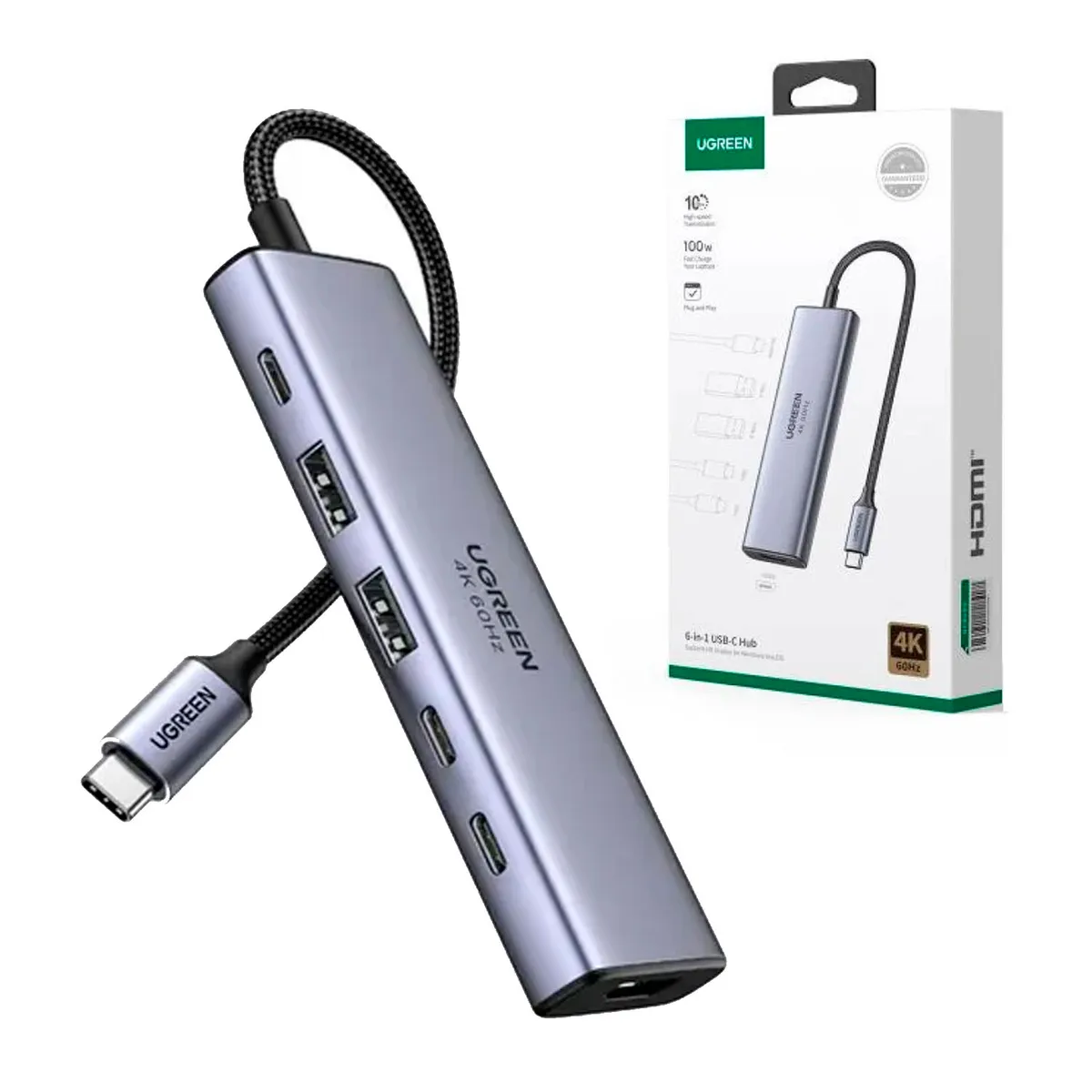 UGREEN - Adaptador UGREEN  HUB USB C 6 en 1, HDMI + alimentación PD CM511 35999