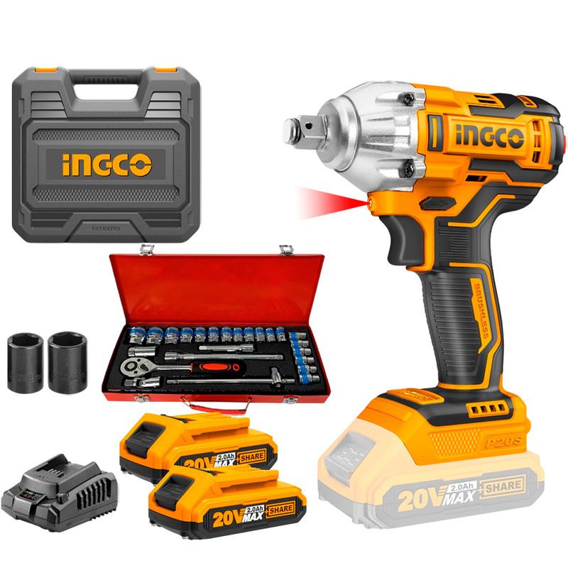 INGCO TOOLS - Llave de Impacto CIWLI2038 20V BL + SET Ratchet 24pz Asaki