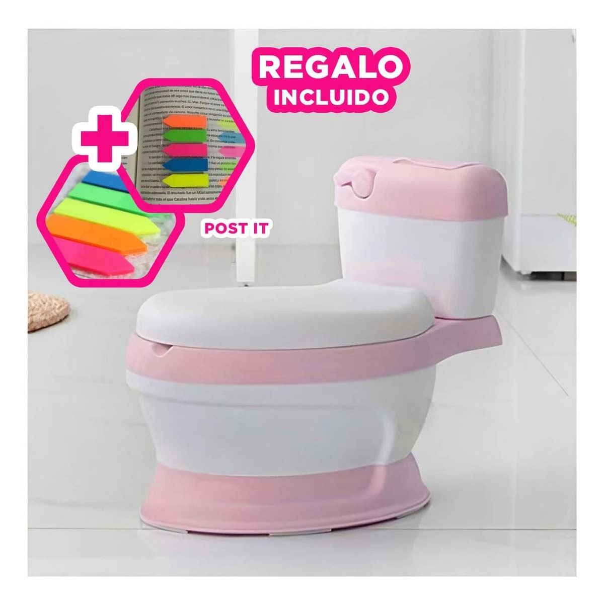 RYBIU IMPORT - Pack4 Inodoro con Acolchado en Rosado Y+Banderitas Adhesivas