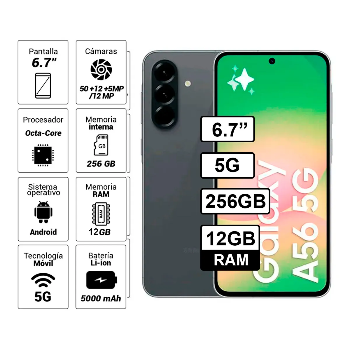 SAMSUNG - Celular Samsung Galaxy A56 5G 12GB RAM 256GB Color Negro