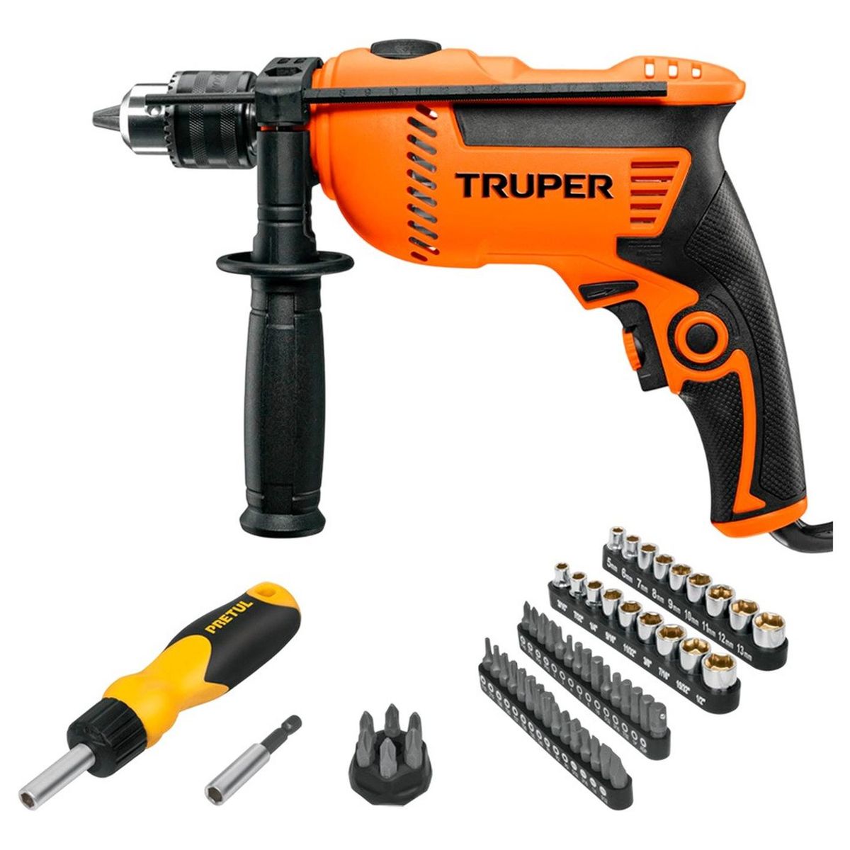 TRUPER - Taladro 1/2 600W A7-2 Truper + Set 54 pz AUTO-61 Pretul
