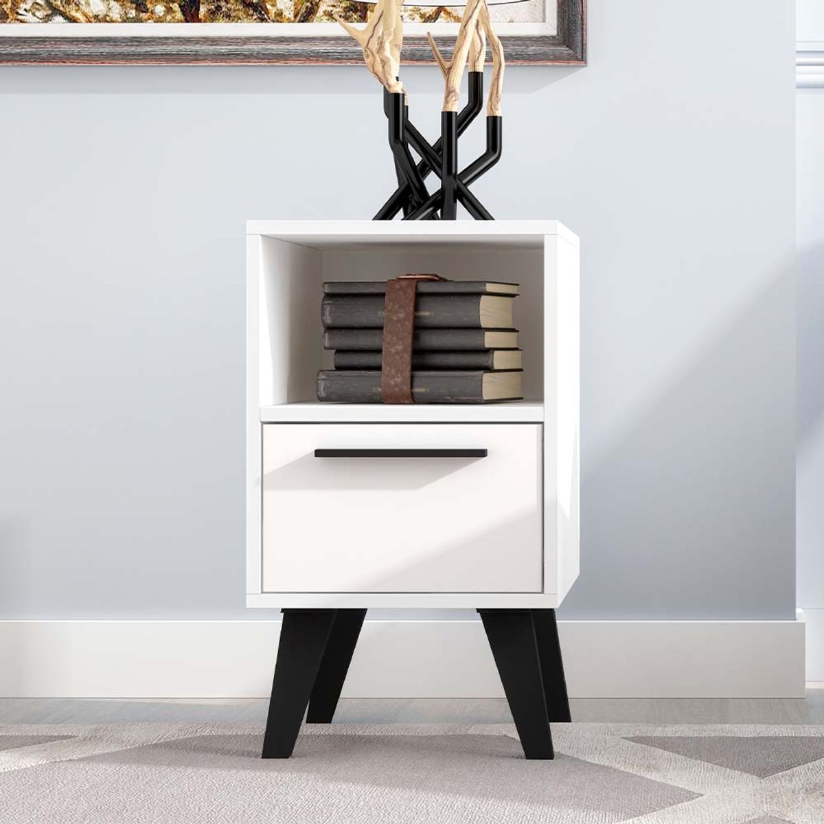 BRV MOVEIS - Velador Ivett 585 X 33 X 35 cm Blanco y Negro