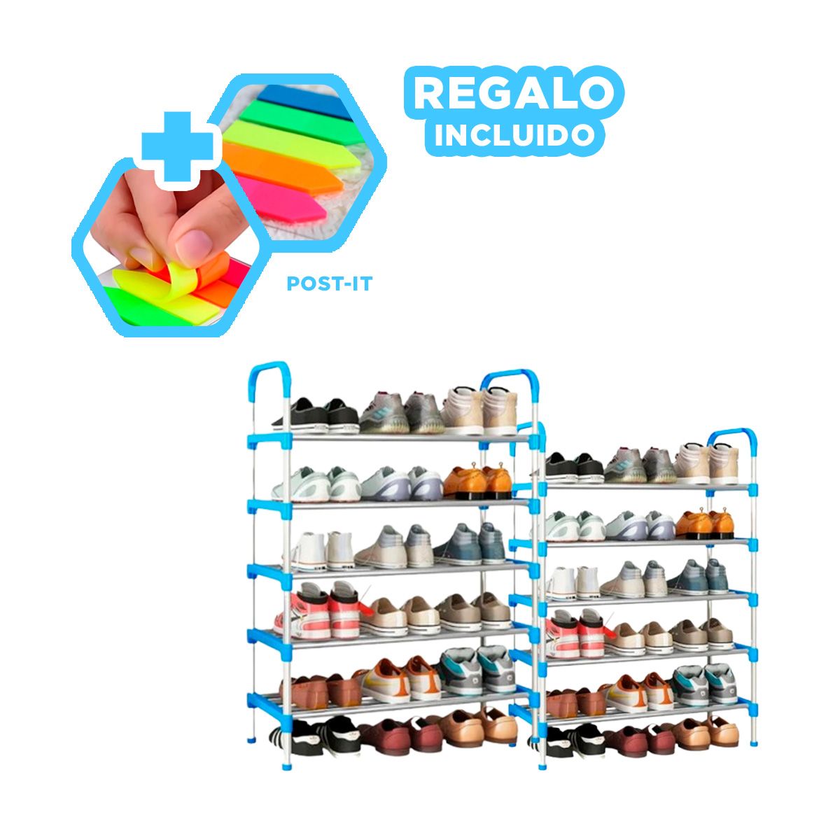 GENERICO - Pack12 Estanteria Vertical de 5 Celeste Y+Regalo Stickers