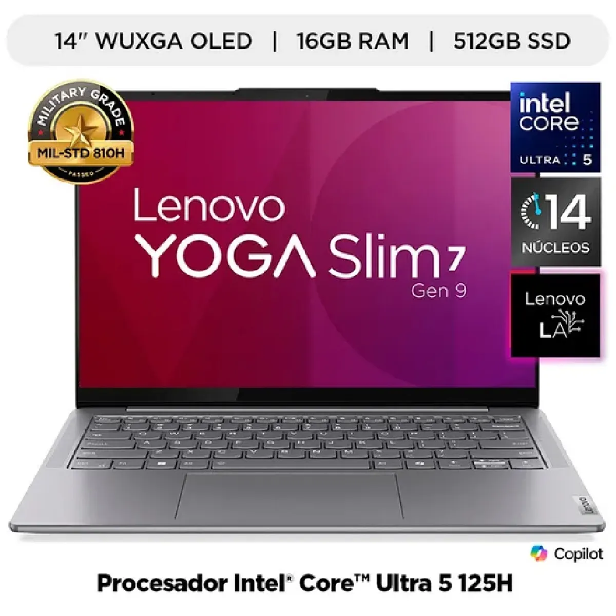 LENOVO - Lenovo Yoga Slim 7 14IMH9 14" WUXGA OLED Intel Ultra 5 125H 16GB LPDDR5 512GB SSD Free DOS Gris