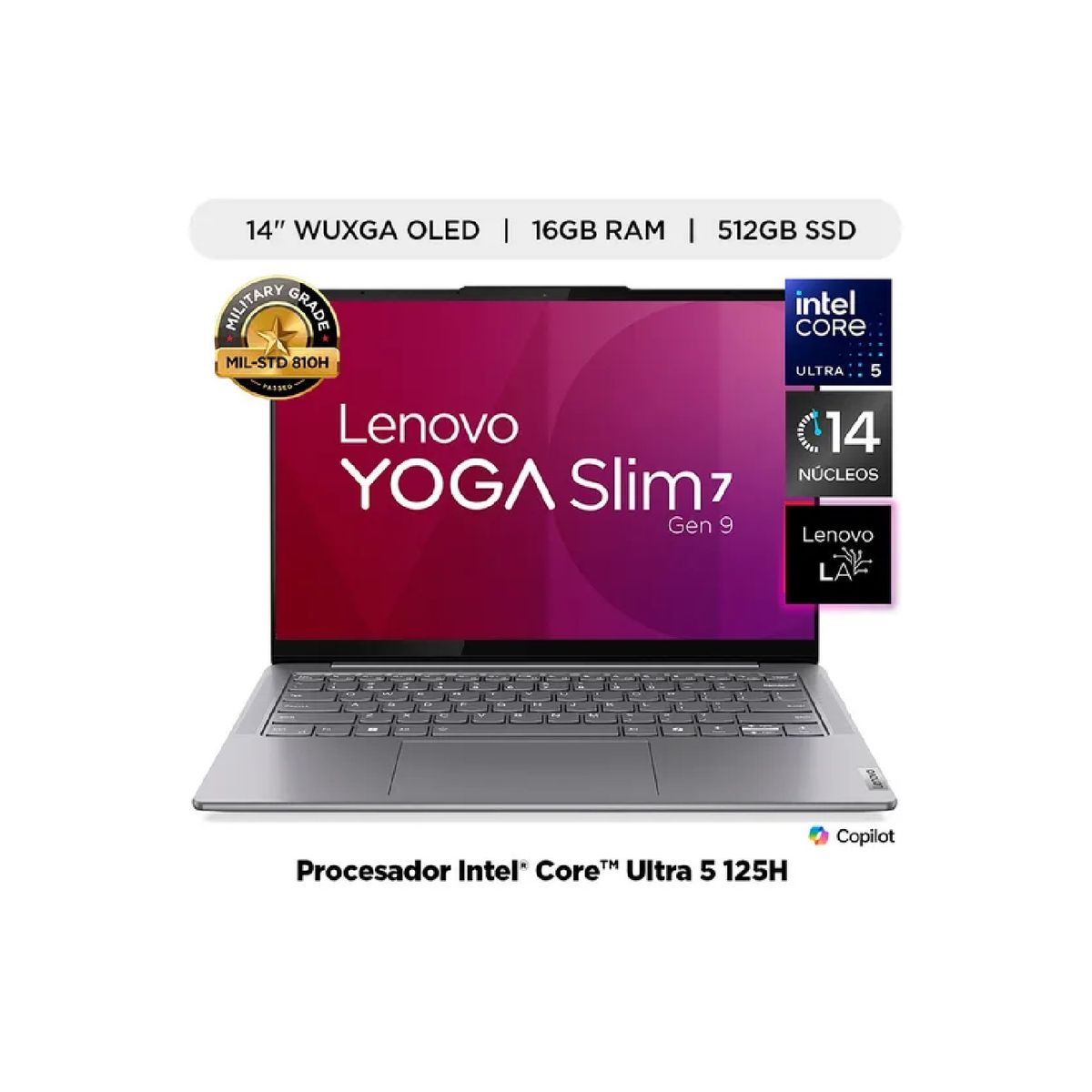 LENOVO - Lenovo Yoga Slim 7 14IMH9 14" WUXGA OLED Intel Ultra 5 125H 16GB LPDDR5 512GB SSD Free DOS Gris