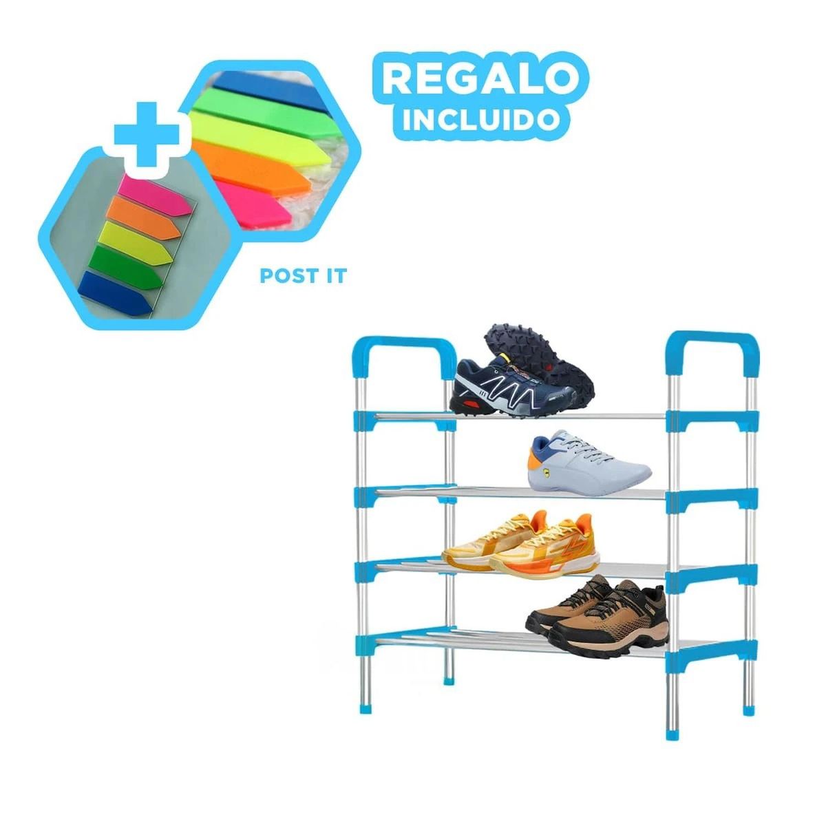 RYBIU IMPORT - Pack12 Estante de Calzado 4 N Celeste Y+Banderitas Adhesivas