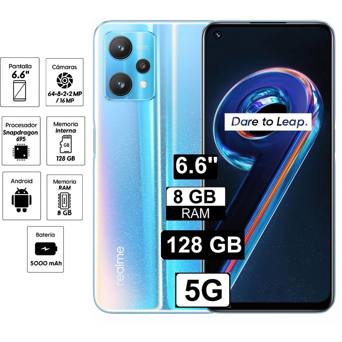 REALME - Celular Realme 9 Pro 5G 8GB RAM 128GB 6.6" Cámara frontal 64 Color azul amanecer