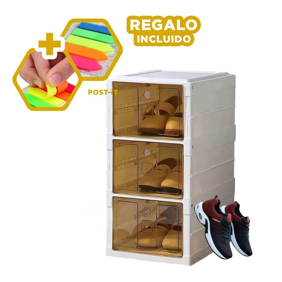 GENERICO - Estructura 3 Pisos en Blanco Tapa Ambar Y+Post-it Adhesivos
