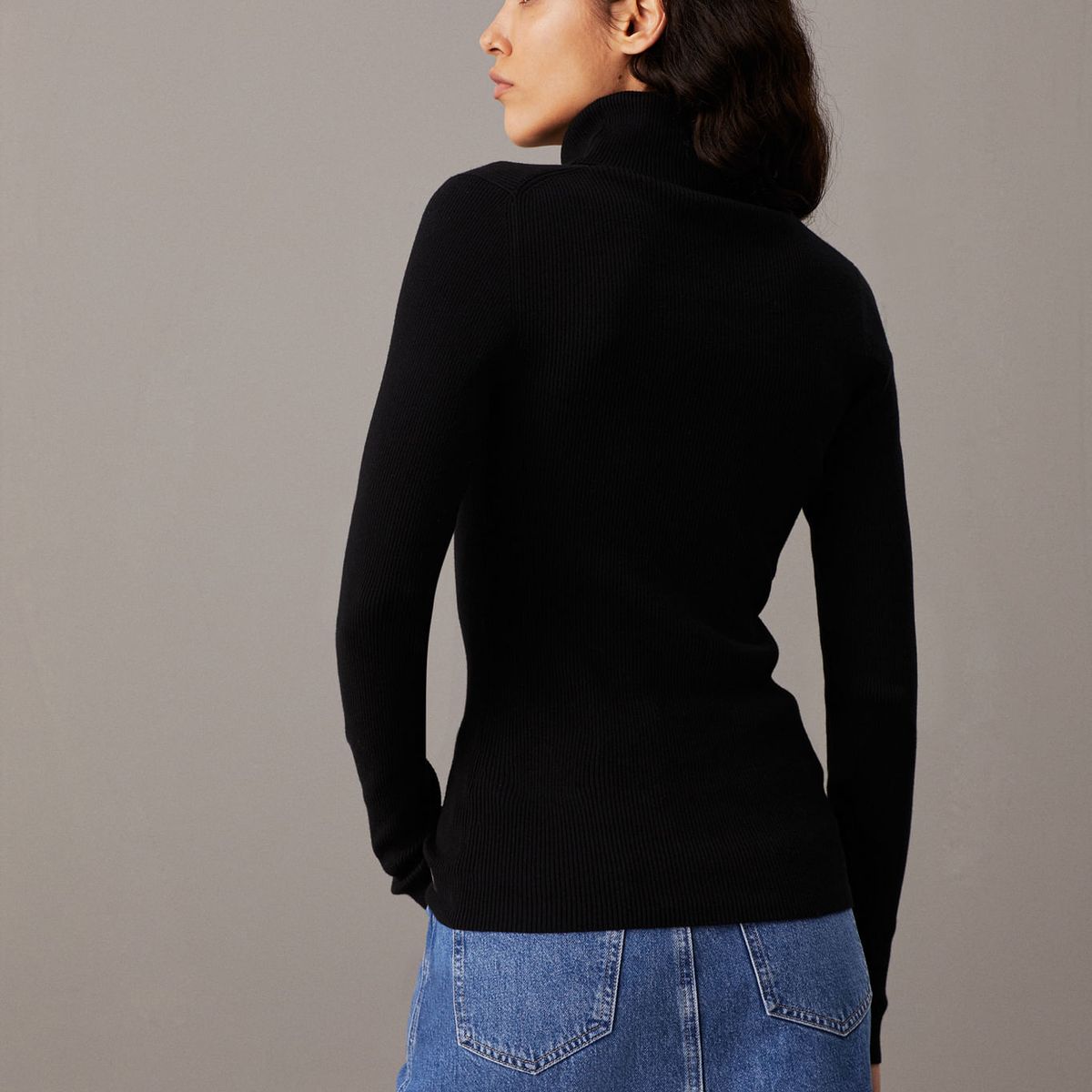 CALVIN KLEIN - SWEATER WOVEN LABEL ROLL NECK SWEATER