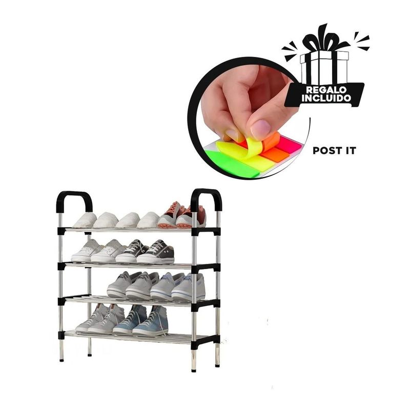 GENERICO - Pack4 Zapatera Practico de 4 N Negro Y+Banderitas Adhesivas