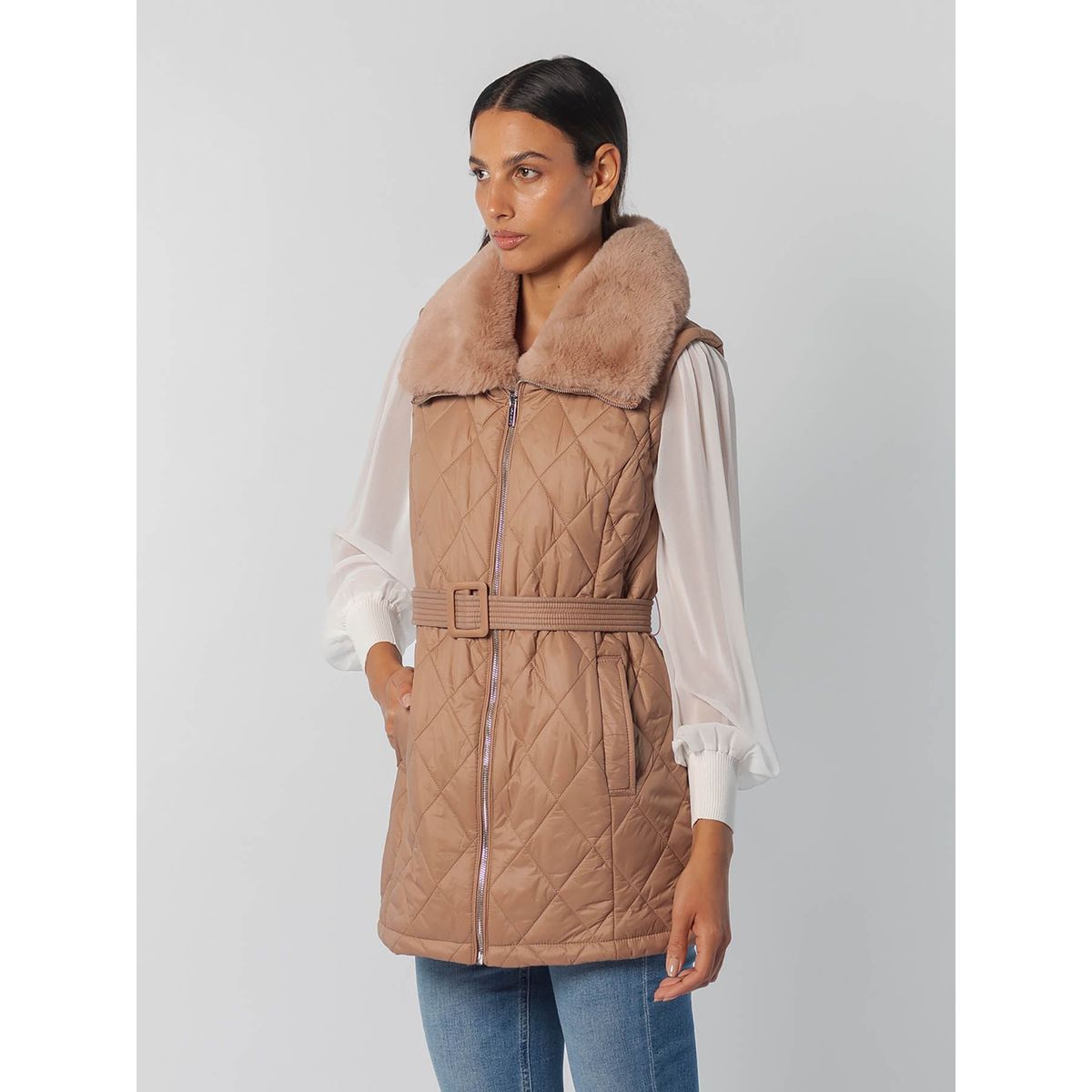 CALVIN KLEIN - CHALECO SIMND QLT W/FUR&BELT