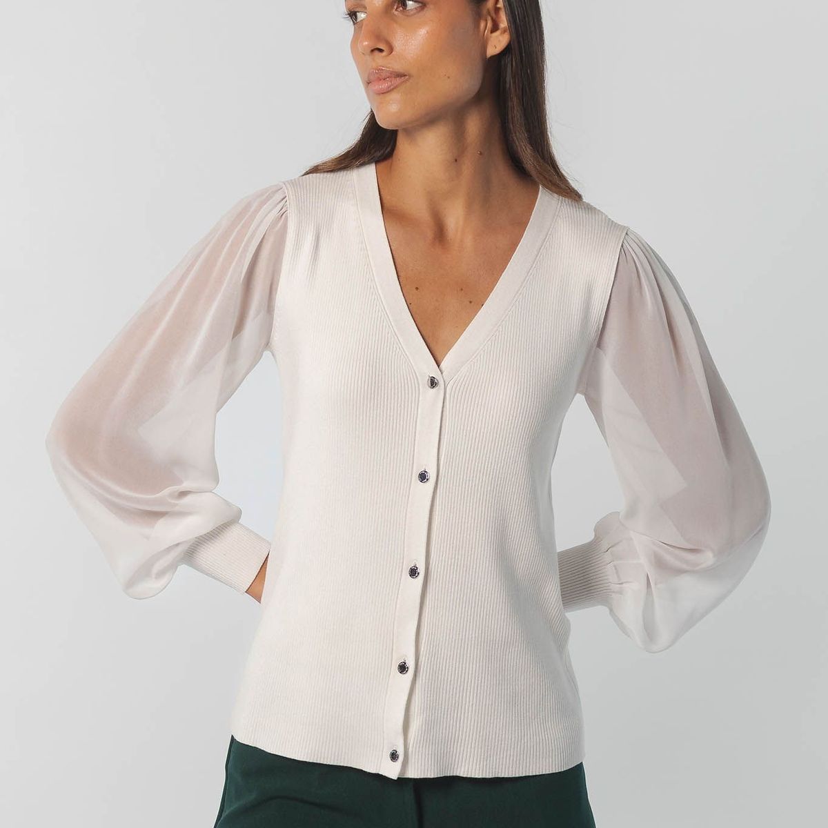 CALVIN KLEIN - SWEATER V-NK CARDI W/BTTNS