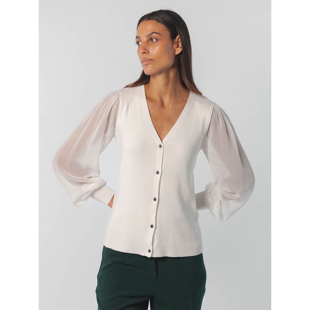 CALVIN KLEIN - SWEATER V-NK CARDI W/BTTNS