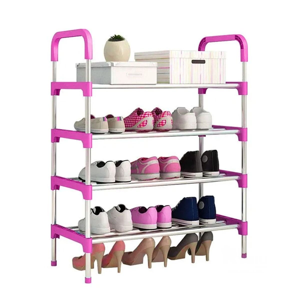 GENERICO - Zapatera Multiuso Resistente de 4 Niveles en Rosado