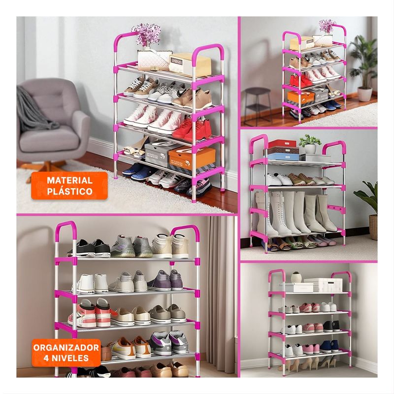 RYBIU IMPORT - Zapatera Practico de Plastico 4 N Rosado Y+Regalo Agendita