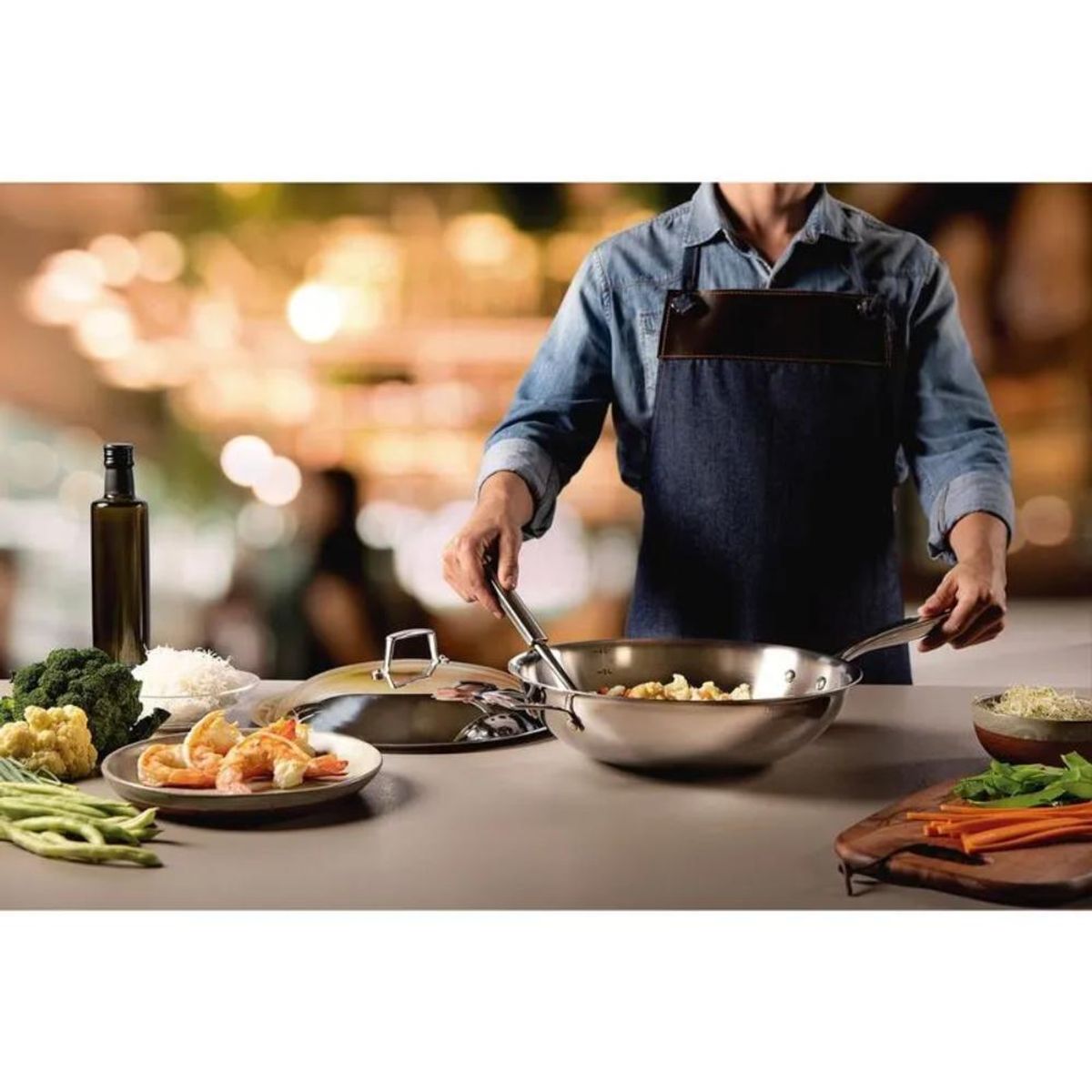 TRAMONTINA - Satén Wok Tramontina Grano de acero con tapa 62158320