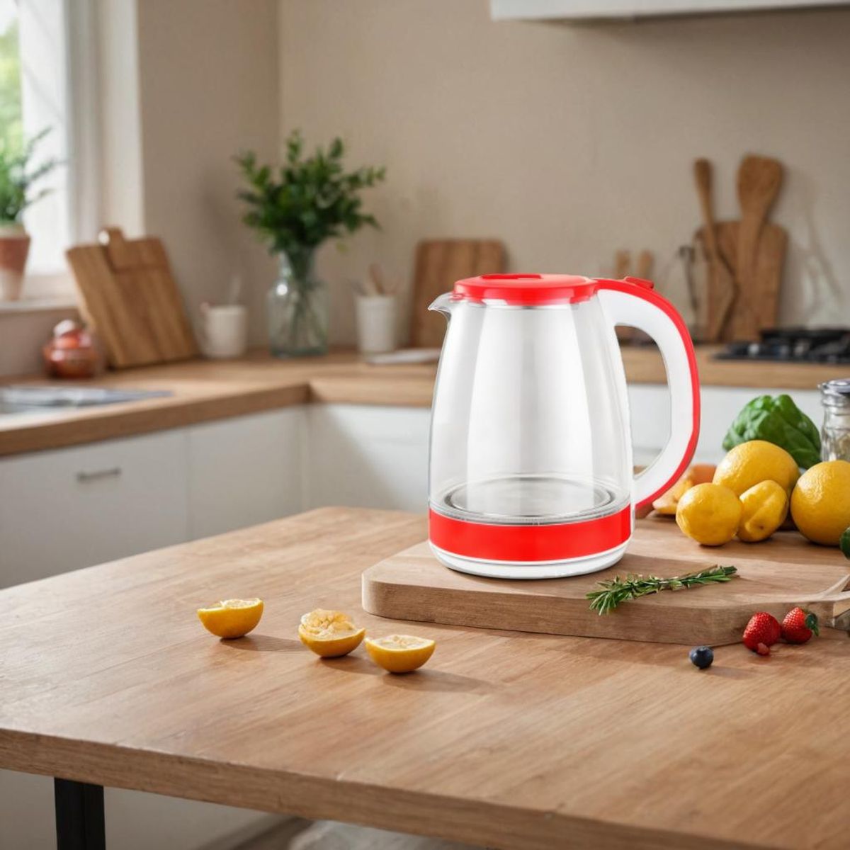 GENERICO - HERVIDOR ELÉCTRICO DE 2L DE VIDRIO COLOR ROJO