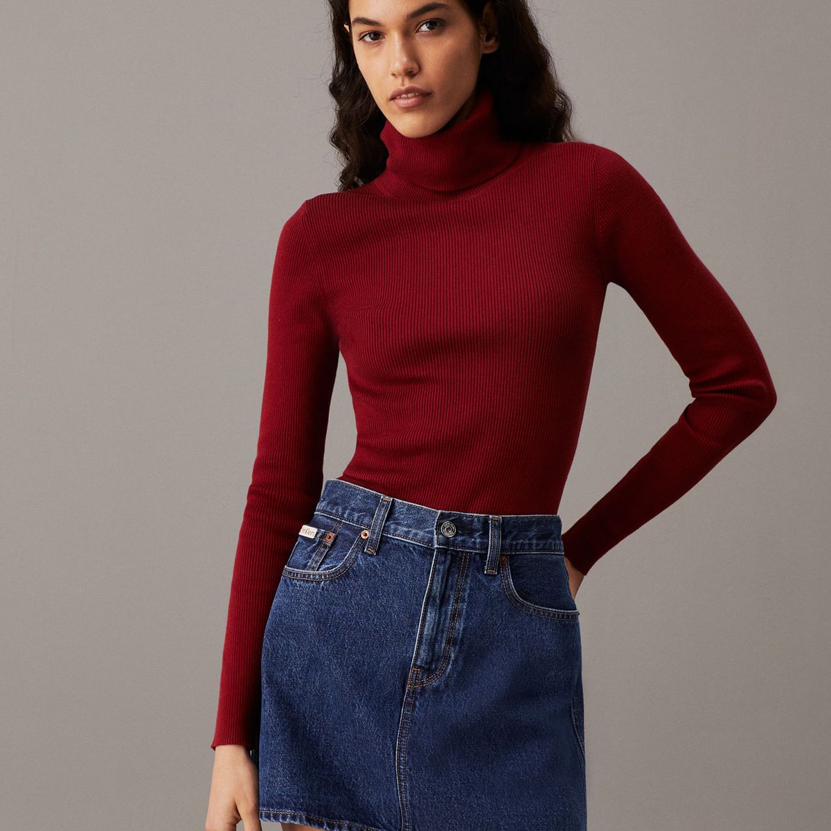 CALVIN KLEIN - SWEATER WOVEN LABEL ROLL NECK SWEATER