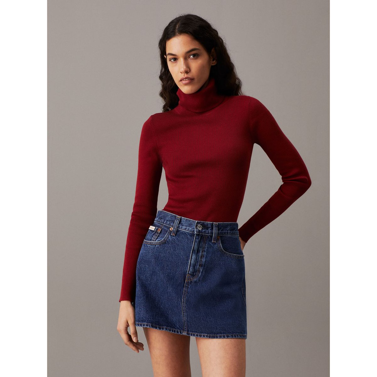 CALVIN KLEIN - SWEATER WOVEN LABEL ROLL NECK SWEATER