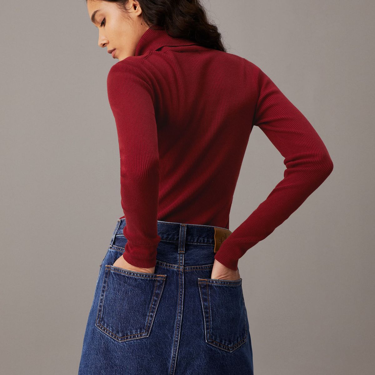 CALVIN KLEIN - SWEATER WOVEN LABEL ROLL NECK SWEATER