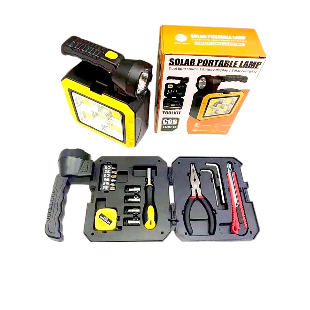 GENERICO - Linterna de emergencia amarilla con herramientas solar y con batería