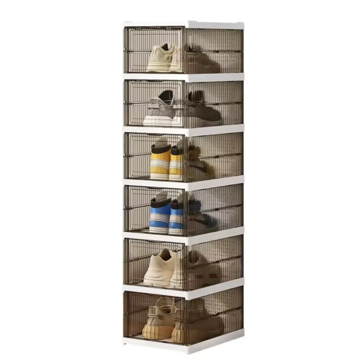 INSPIRA MARKET - Organizador Zapateras Plegable Multiusos 6 Niveles Acrílico Negro