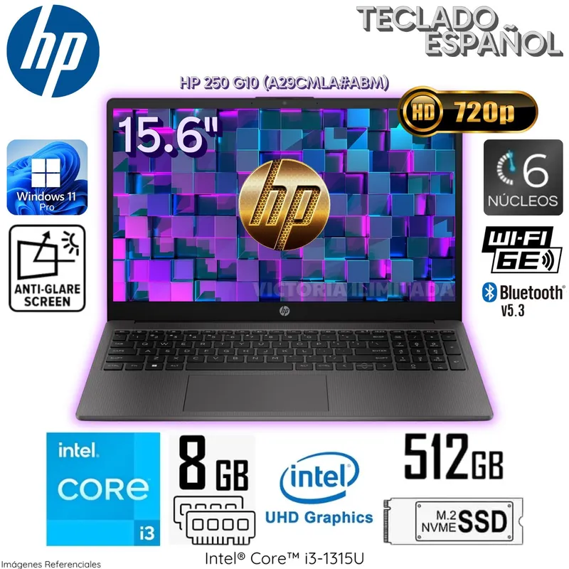 HP - Laptop HP 250 G10 15.6″ HD Intel Corei3-1315U 8GB RAM 512GB SSD WIN11 (A29CMLA#ABM)