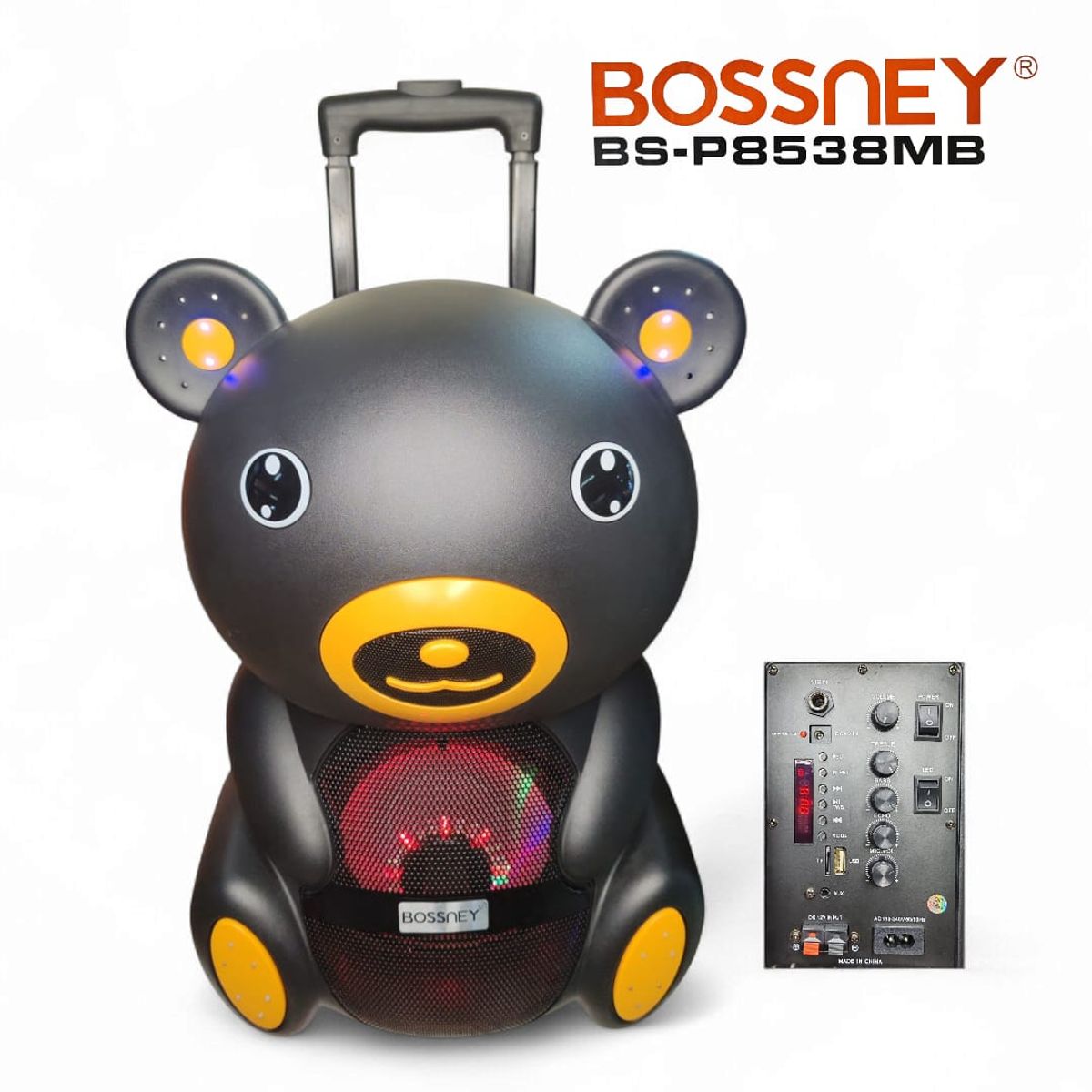 GENERICO - Parlante Portatil con Rueda y Micro Inalambrico Modelo Oso Bossney