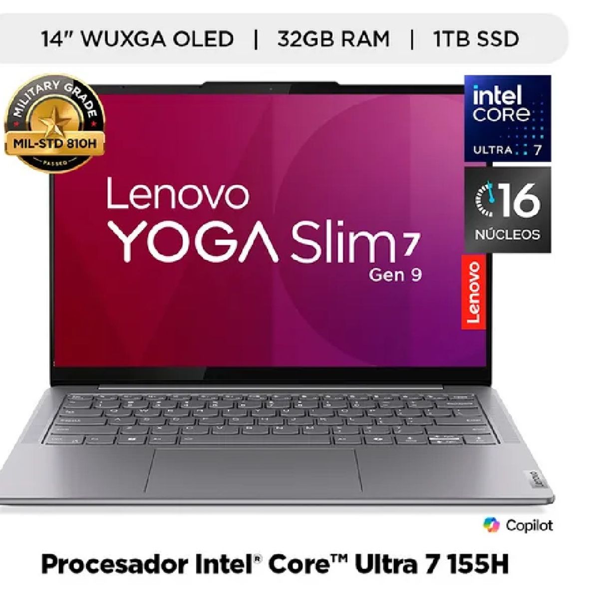 LENOVO - Lenovo Yoga Slim 7 14IMH9 14" WUXGA OLED Intel Ultra 7 155H 32GB LPDDR5 1TB SSD Free DOS Gris