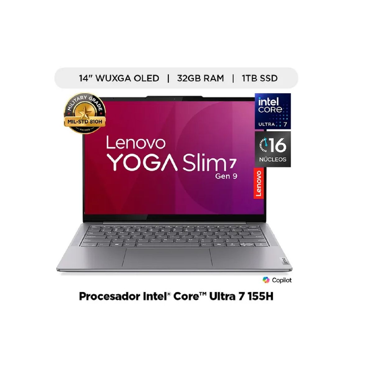 LENOVO - Lenovo Yoga Slim 7 14IMH9 14" WUXGA OLED Intel Ultra 7 155H 32GB LPDDR5 1TB SSD Free DOS Gris