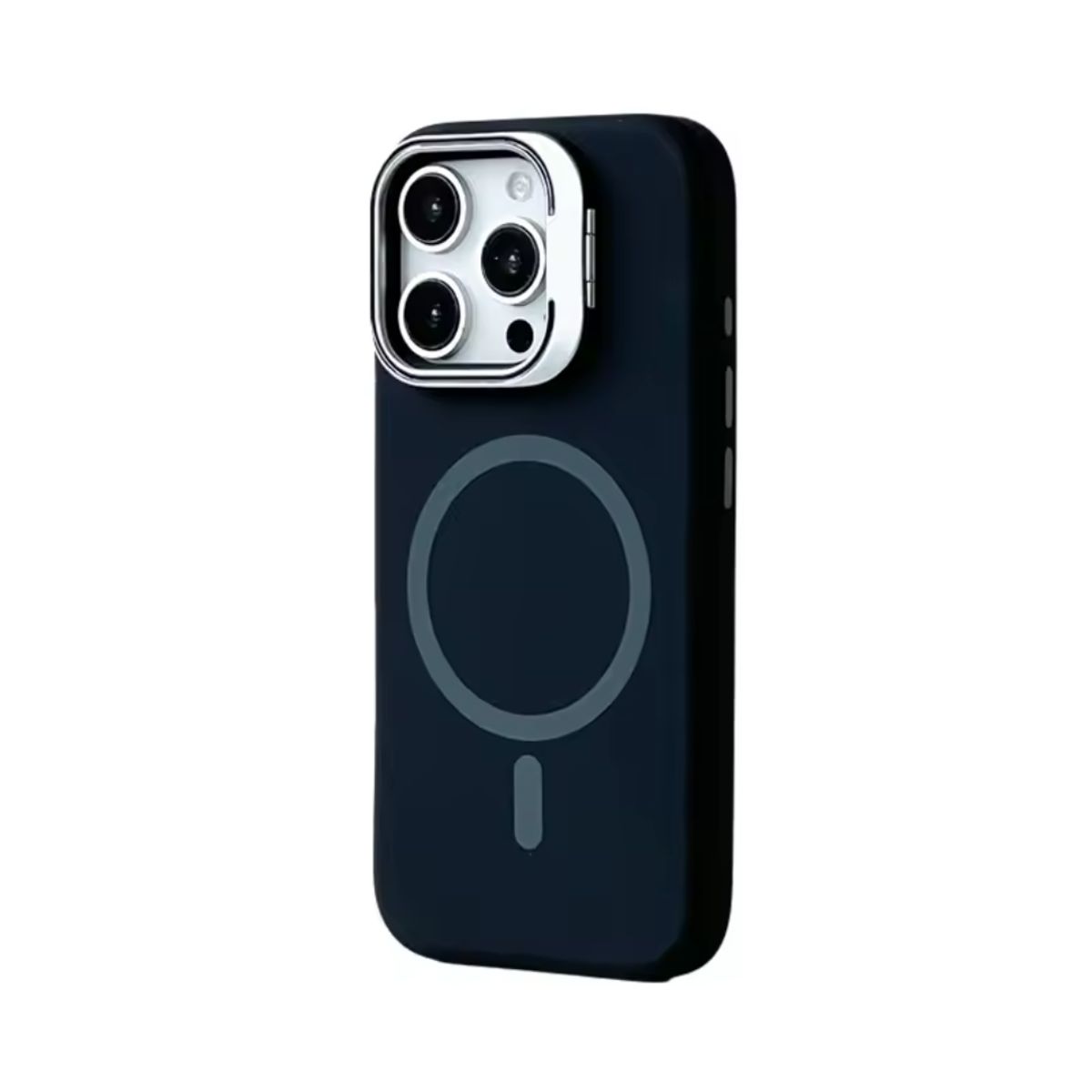 DISEÑO ORIGINAL - Funda silicona con soporte camara de Metal IPHONE 15 NEGRO