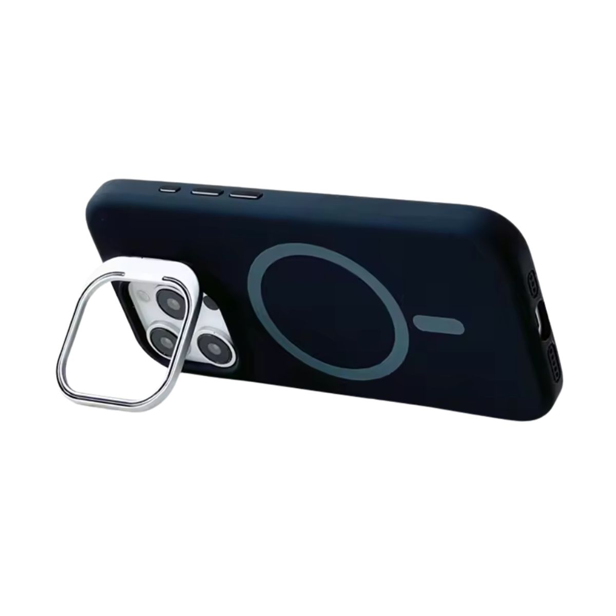 DISEÑO ORIGINAL - Funda silicona con soporte camara de Metal IPHONE 15 NEGRO