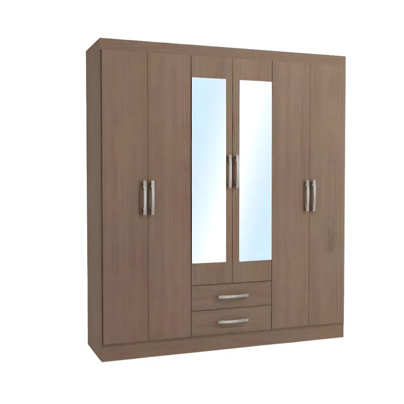 HOGAR & SPACIOS - HYS ROPERO 6 PUERTAS NATURAL MARRON OSCURO