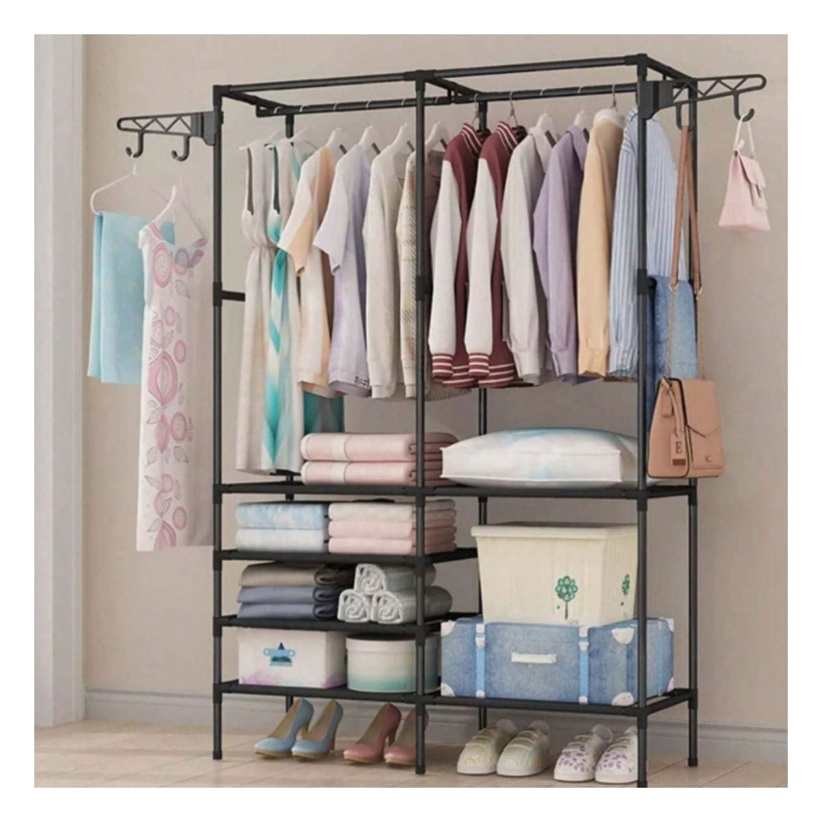 GENERICO - Pack2 Armario Perchero de 2 Columnas Multifuncional en Negro