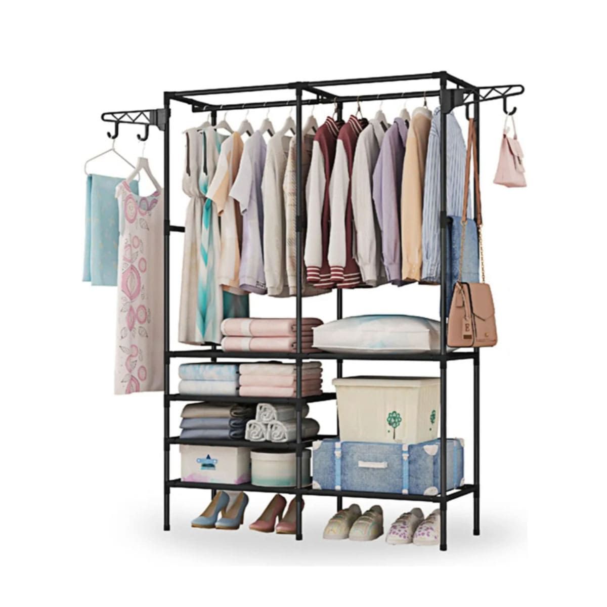 GENERICO - Pack2 Armario Perchero de 2 Columnas Multifuncional en Negro