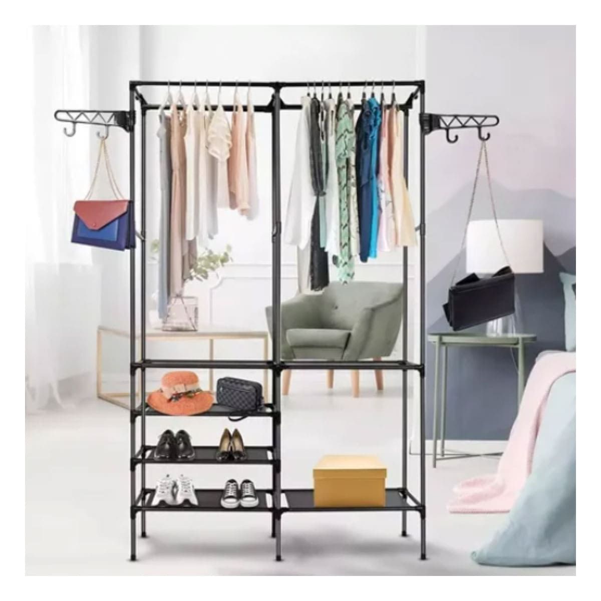 GENERICO - Pack3 Ropero con Percheros en Negro Y+Papel de Regalo