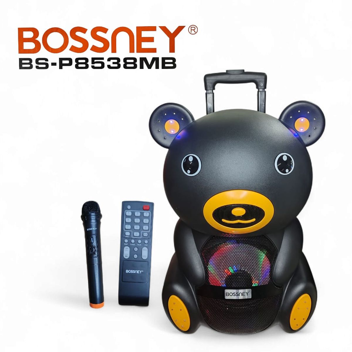 GENERICO - Parlante Portatil con Rueda y Micro Inalambrico Modelo Oso Bossney