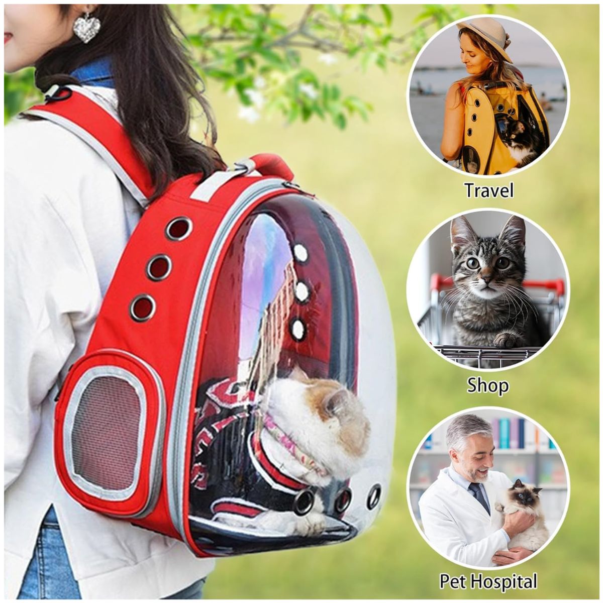 INSPIRA MARKET - Mochila Transportadora para Mascotas Gatos Rojo o Azul