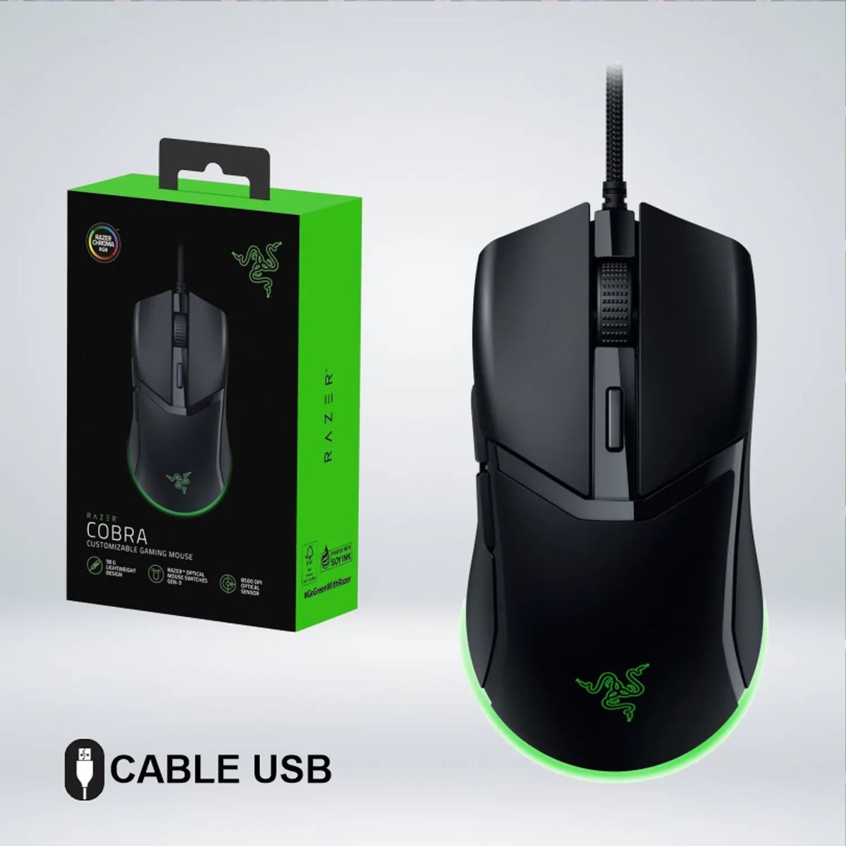 RAZER - Mouse Razer Cobra RGB Chroma 8500 DPI 58 gramos - Negro
