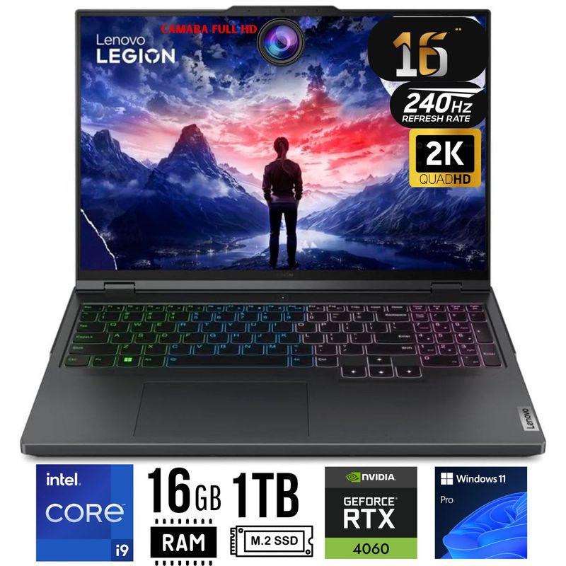 LENOVO - Laptop LENOVO Legion Pro 5 16IRX9, 15,6´ 2K, i9 14900HX, RAM 16GB, SSD 1TB, RTX 4060 8GB, W11 PRO