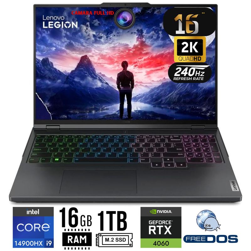 LENOVO - Laptop LENOVO Legion Pro 5 16IRX9, 15,6´ 2K, i9 14900HX, RAM 16GB, SSD 1TB, RTX 4060 8GB, Free Dos