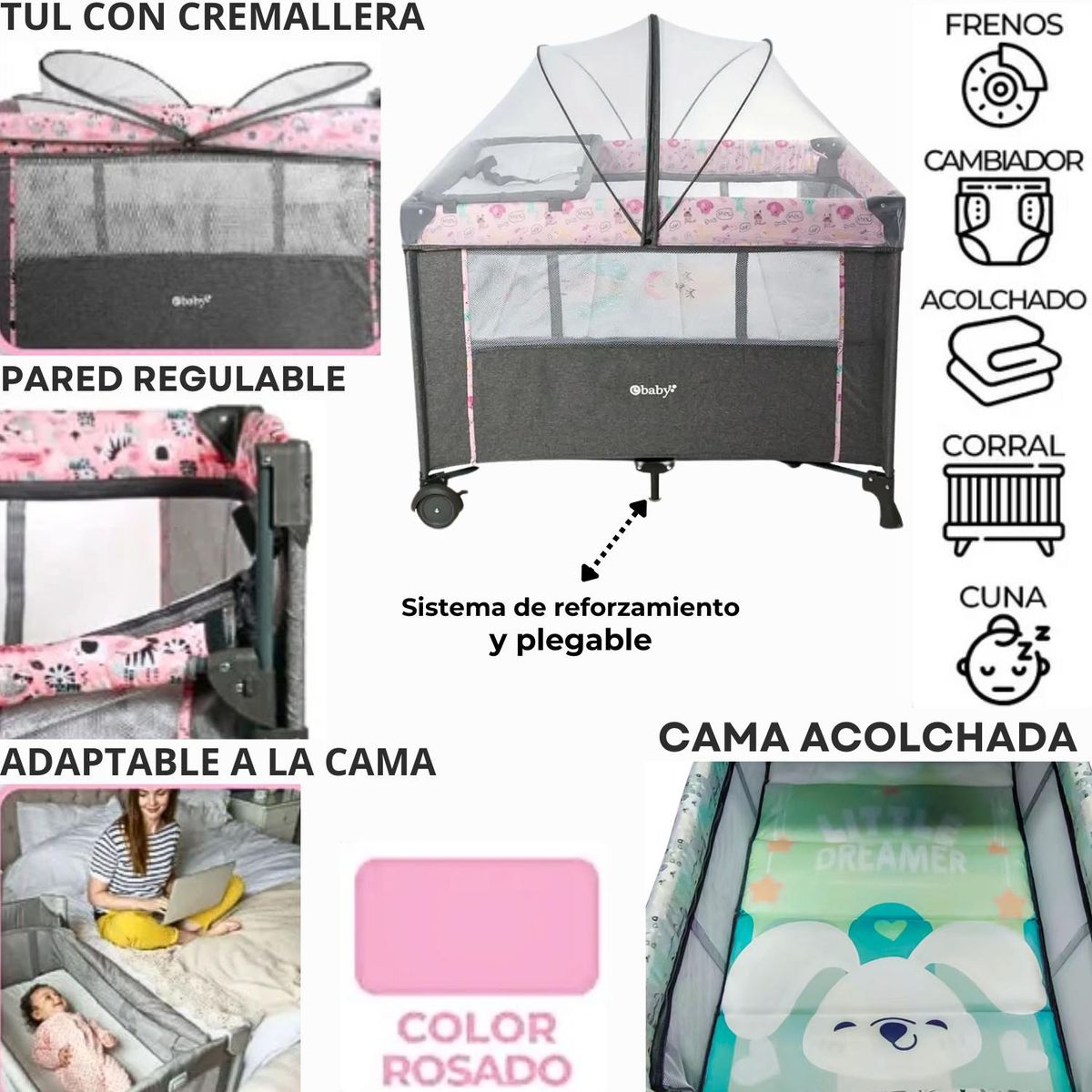 EBABY - Cuna Colecho Nala  Adaptable A la Cama