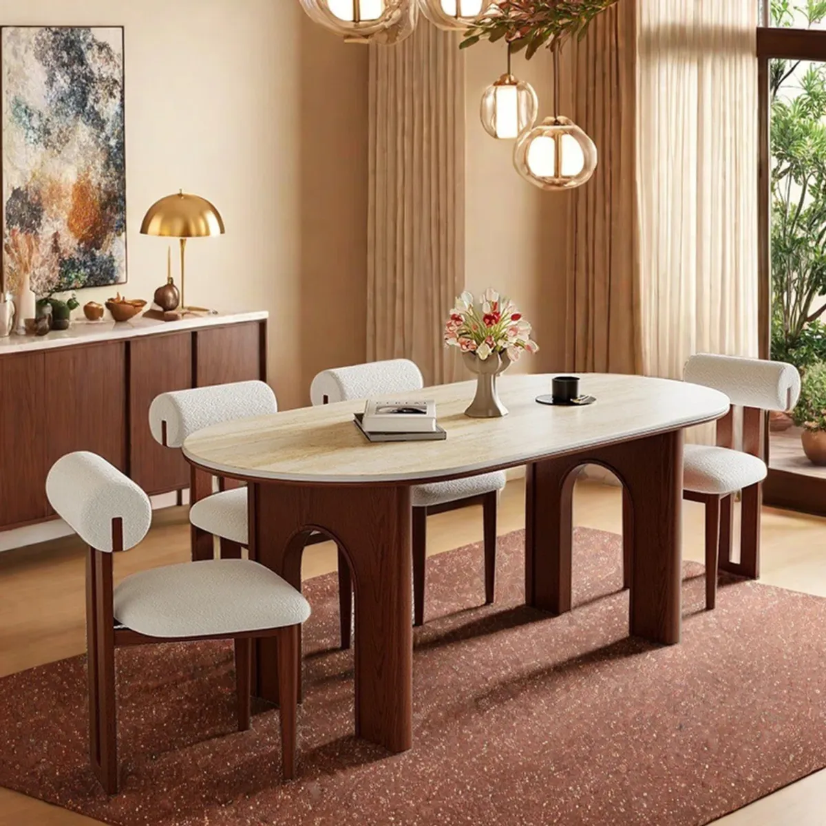 GENERICO - Juego de Comedor Sorsele -  Ivory y Marrón