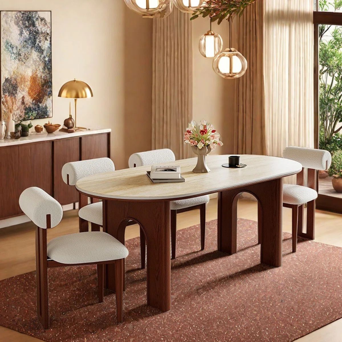 GENERICO - Juego de Comedor Sorsele -  Ivory y Marrón