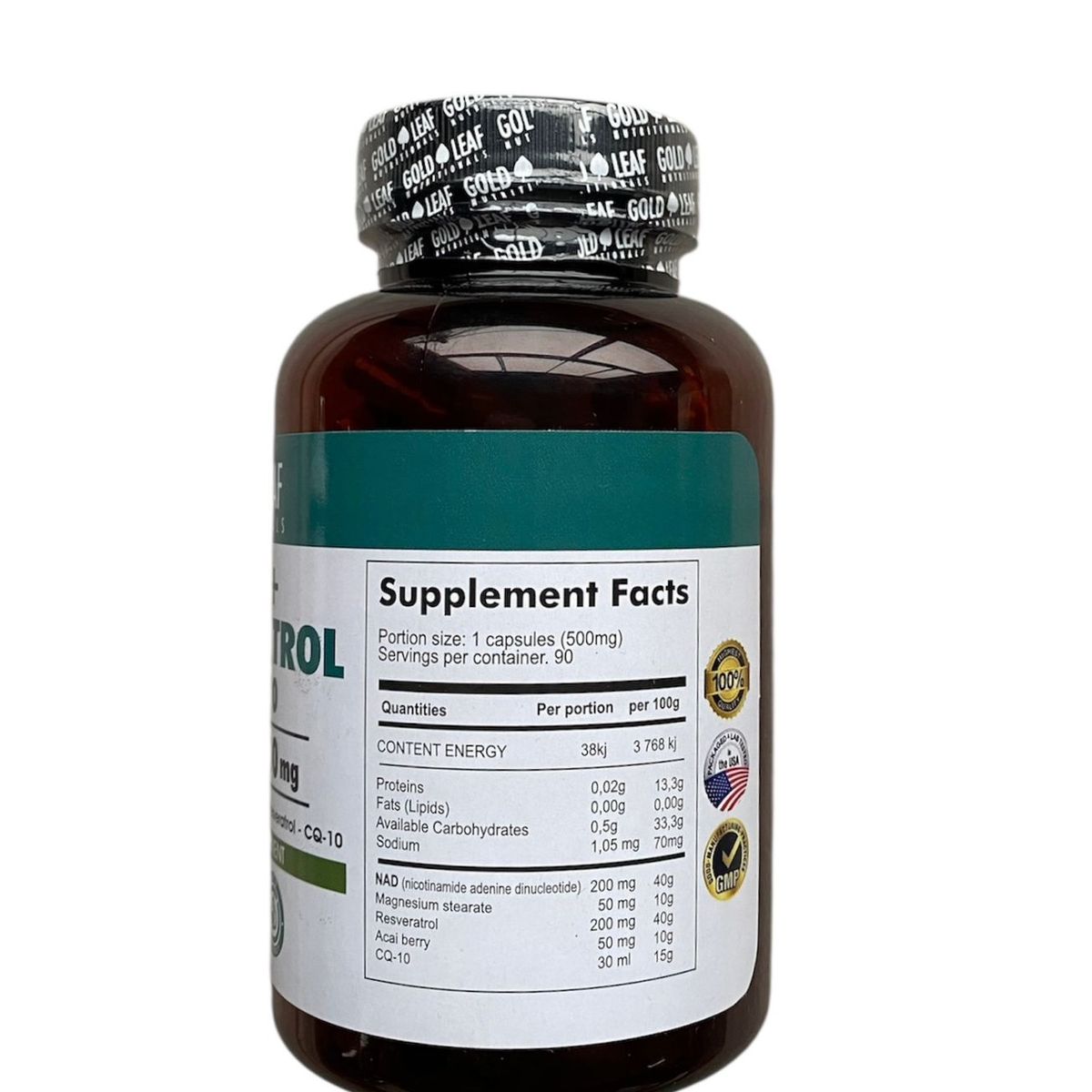 GENERICO - NAD+ Resveratrol + CQ Gold Leaf 90 capsulas